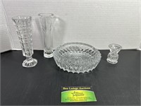 Crystal Bulb Vases and Ash Tray