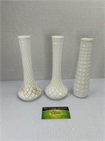 3 Milk glass Vases