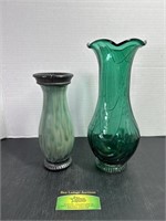 2 Green Glass Vase