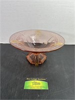 Pink Depression Glass Bowl With Gold Foil In Lay