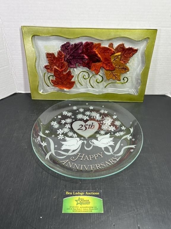 Glass 25th Anniversary And Fall Decor Plates