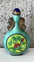 Vintage Indian Brass Enamel Berry Snuff Bottle