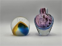 ART GLASS PAPERWEIGHT & VASE - 3.5" DIA TO 5" HIGH