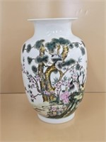 CHINESE VASE WITH CRANES - 11.25" HIGH X 6.5" DIA