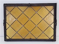 EARLY STAINED GLASS WINDOW WITH METAL FRAME