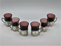SET OF 6 STERLING LIQUEUR GLASSES -AMYTHEST LINERS