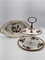 AYNSLEY TIERED PLATE & HANDPAINTED LACED DISH