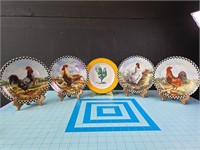 Decorative rooster plates & stands