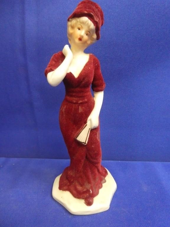 Vintage Velvet On Porcelain Lady Figurine