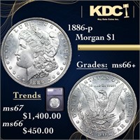 1886-p Morgan Dollar 1 Graded ms66+ BY SEGS