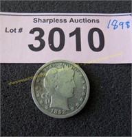 1898 Barber silver quarter