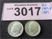 Uncirculated 1959 D and 1954 Roosevelt silver