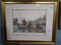 CURRIER & IVES "CATCHING A TROUT" 23x19
