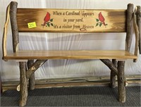 Amish made bench with cardinals
