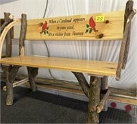 Amish made bench with cardinals