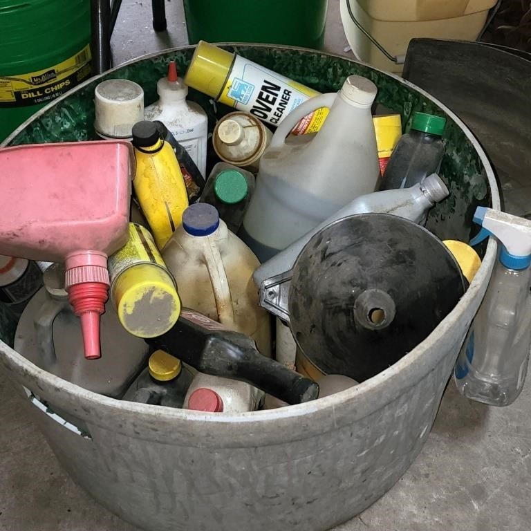 tub of oils & chemicals