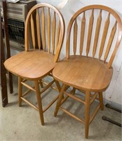 (2) Oak Windsor Back Bar Stool Chairs