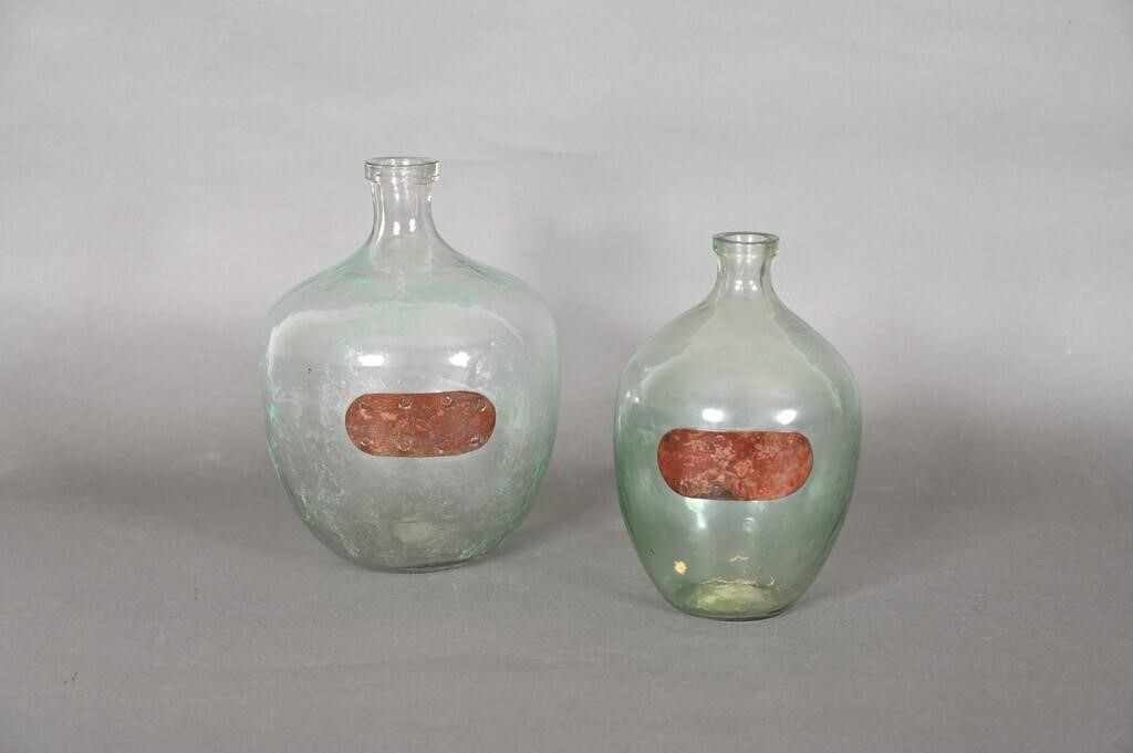 Vintage Demijohn Bottles w/ Copper Labels