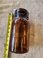 Vintage Brown Lightning Canning Jar /Glass Lid,