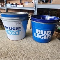 Bud Light Metal Beer Buckets w/Handles  - Lot of