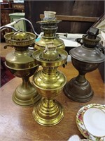 Three Brass Oil Lamp Bases and 1 other (4)