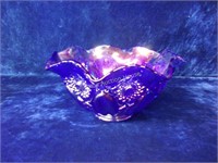 Lovely Cobalt Blue Iridescent Carnival Glass Bowl