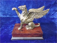 Bronze Griffon Sculpture on Wooden Plynth