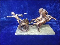 Copper Gladiator in Chariot Sculpture on Marble