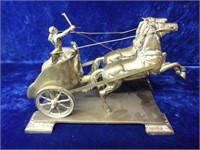 Heavy Solid Brass Gladiator in Chariot Sculpture