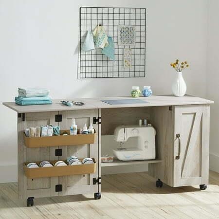 Farmhouse Wood Sewing Table  Rustic White