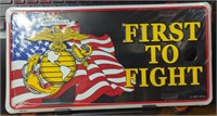 USA made metal license plate first to fight
