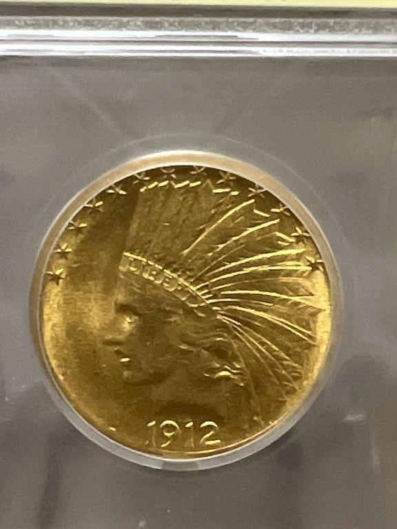 1912 S Indian $10 Gold Coin USCG MS62