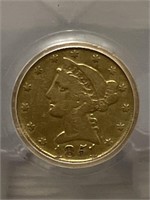 1851 D Liberty $5 Gold Coin (Coronet Head) USCG