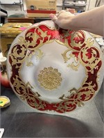 LARGE QUALITY CENTERPIECE GLASS BOWL RED GOLD ACCS