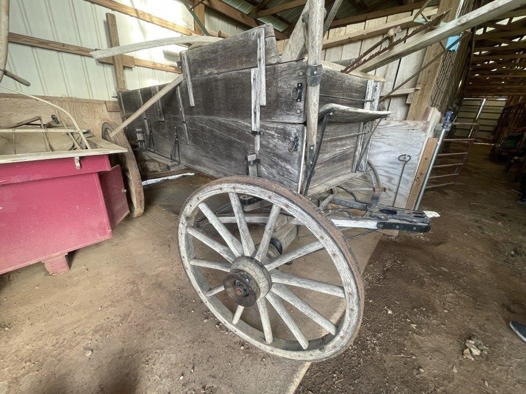 Wagon Wood Box & Seat on Frame/Wheels