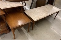 2 Pc. French Marble Top Coffee & End Table Set