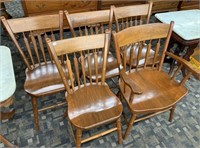 Set Of (5) Solid Walnut Plank Seat Chairs
