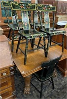 Set Of (6) Black Paint Decorated Plank Seat