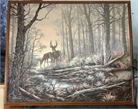 Letterman oil on canvas painting deer in woods