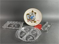 Crystal Serving Pieces & Rockwell Plate