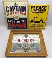 Michelob Beer Mirror & 2 Modern Metal Signs