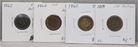 1859, 1860, 1862, and 1863 Indian Head Cents.