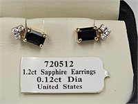1.2ct Sapphire Earrings with 0.12ct Diamonds