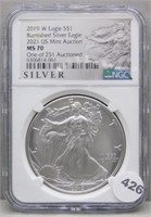 2019-W Burnished Silver Eagle NGC MS 70. Part of