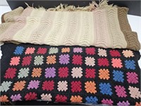 2 Vintage Crocheted Afghan Throws Granny Square