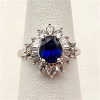 Silver Ring Sapphire & White Spinels