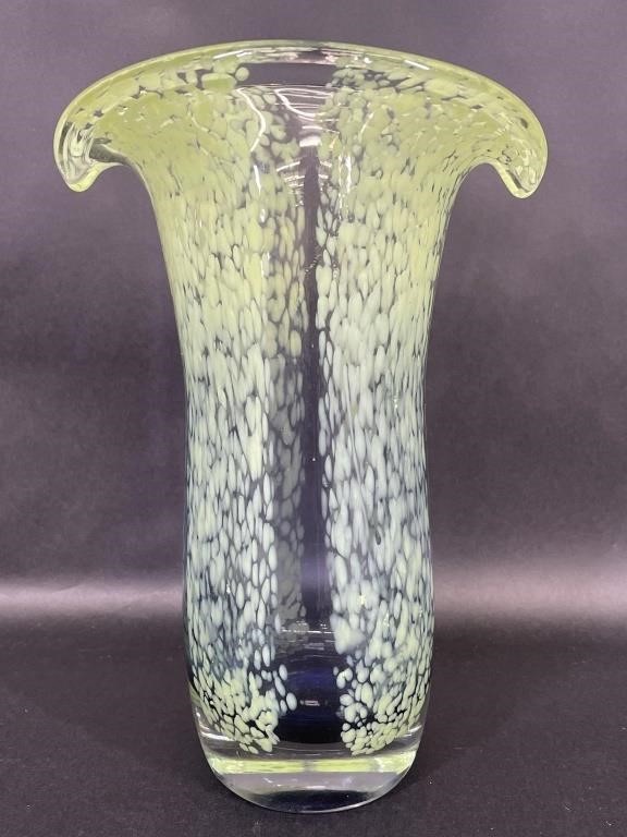 Hand Blown Teleflora Tulip Speckled Glass Vase