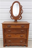 Vintage Carved Walnut Dresser & Oval Mirror