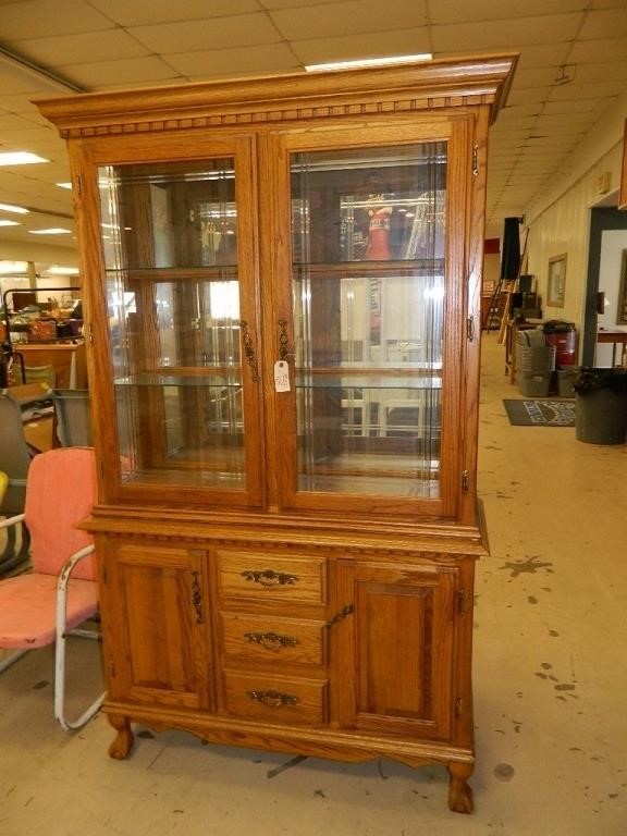 Oak Hutch with Lighted Display Top