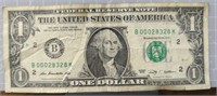 2009 low serial number. $1 bank note